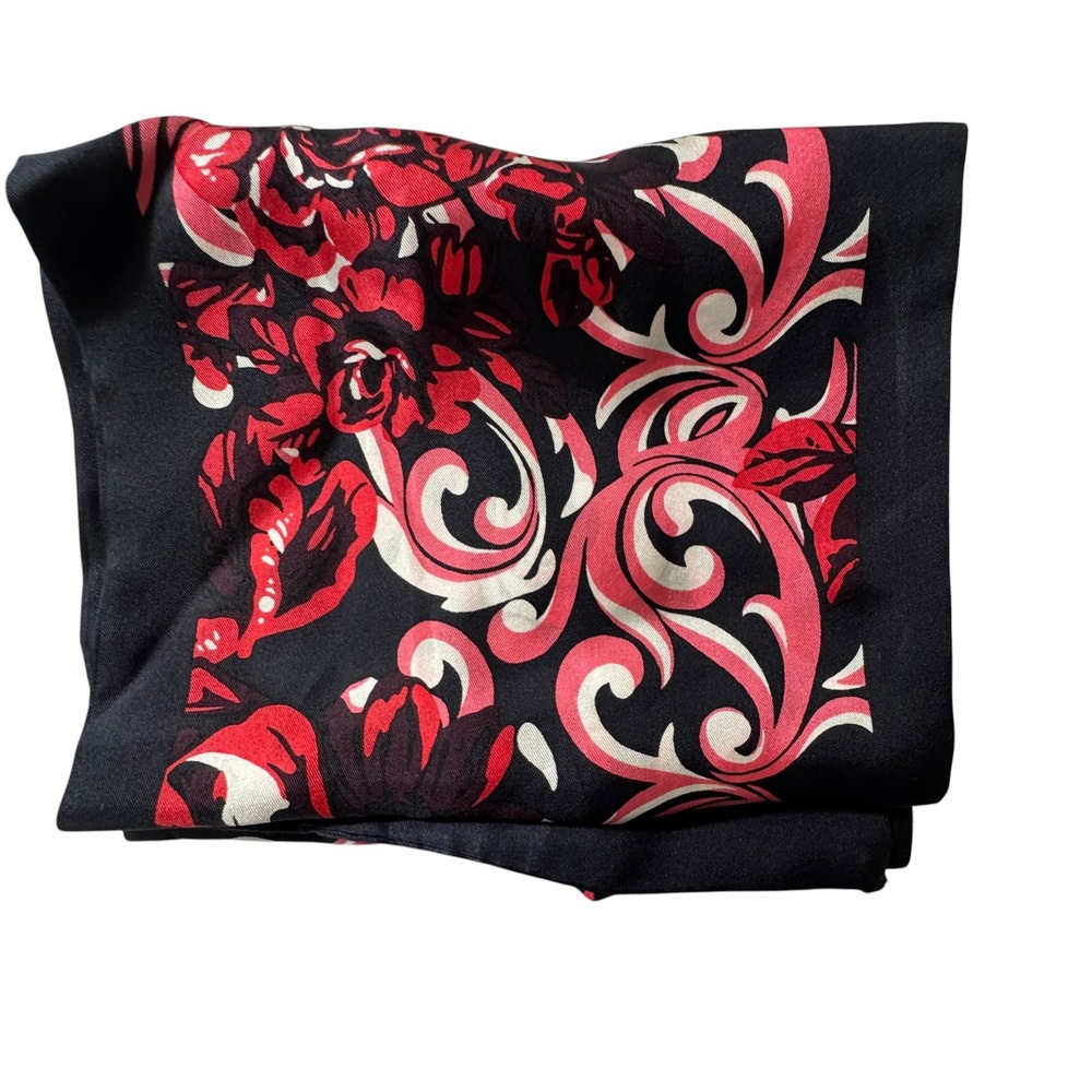 Unbranded Red Black Floral Rose Scroll Print Satin Oblong Scarf Accessory
